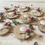 Tea Light Log Slice with Dried Flowers - Personalised 13855