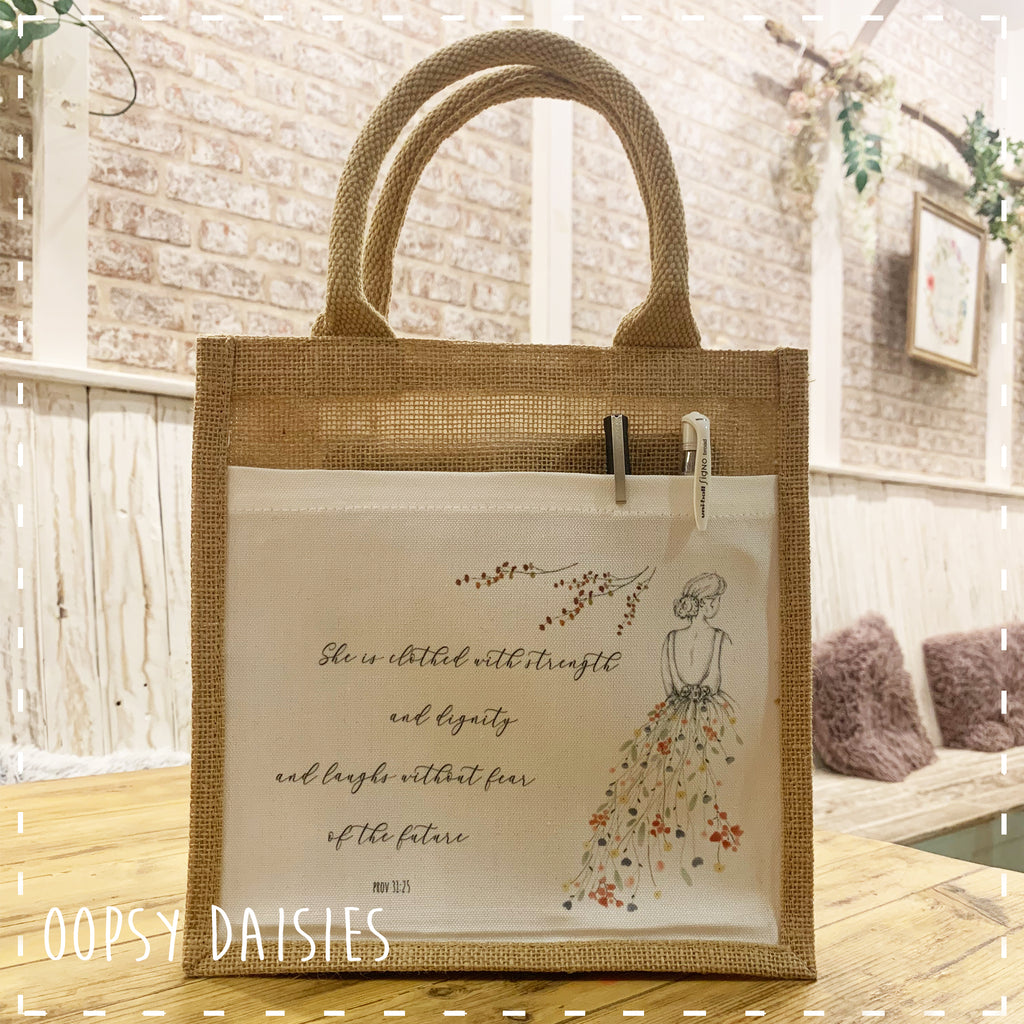 Book / Bible Jute Bag - She is Clothed 14253