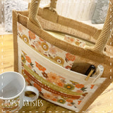 Book / Bible Jute Bag Retro Flower Print - She who Kneels 14255