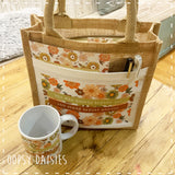 Book / Bible Jute Bag Retro Flower Print - She who Kneels 14255