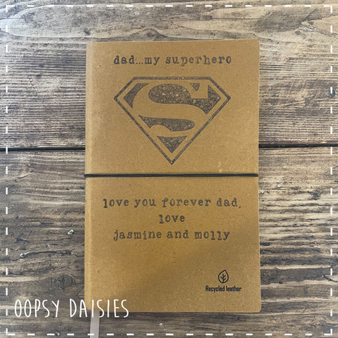 Personalised Recycled Leather Notebook A5 - Superhero 14266
