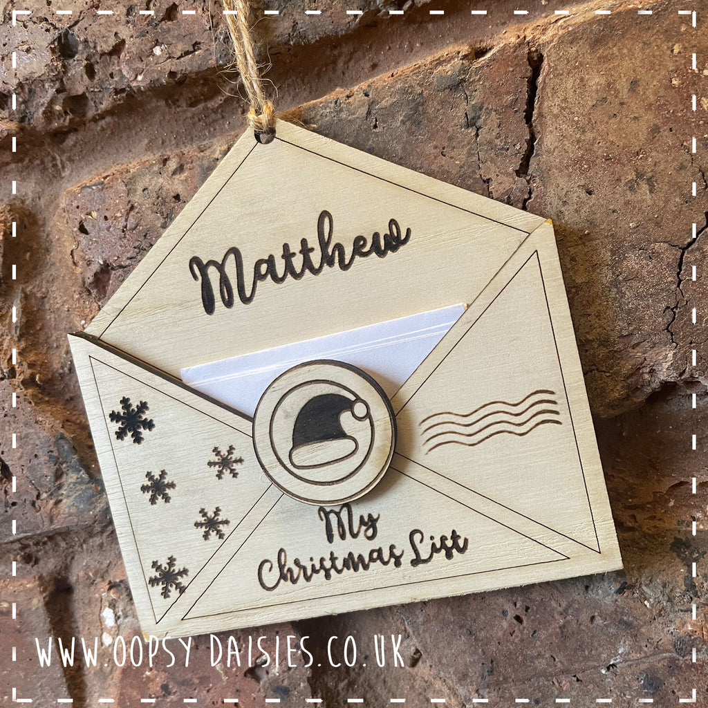 Personalised Christmas Wish List Envelope Tree Decoration 14369
