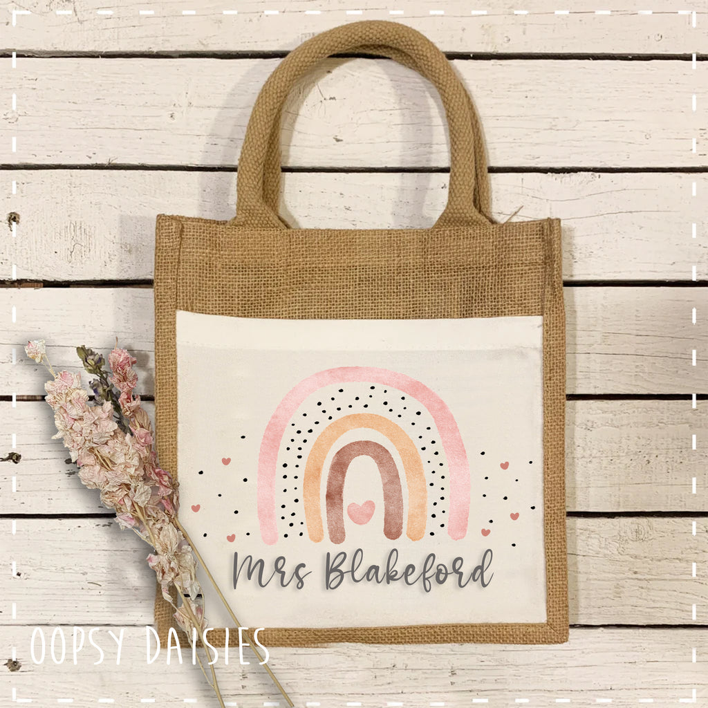 Book / Bible Jute Bag - Rainbow with Name 14470