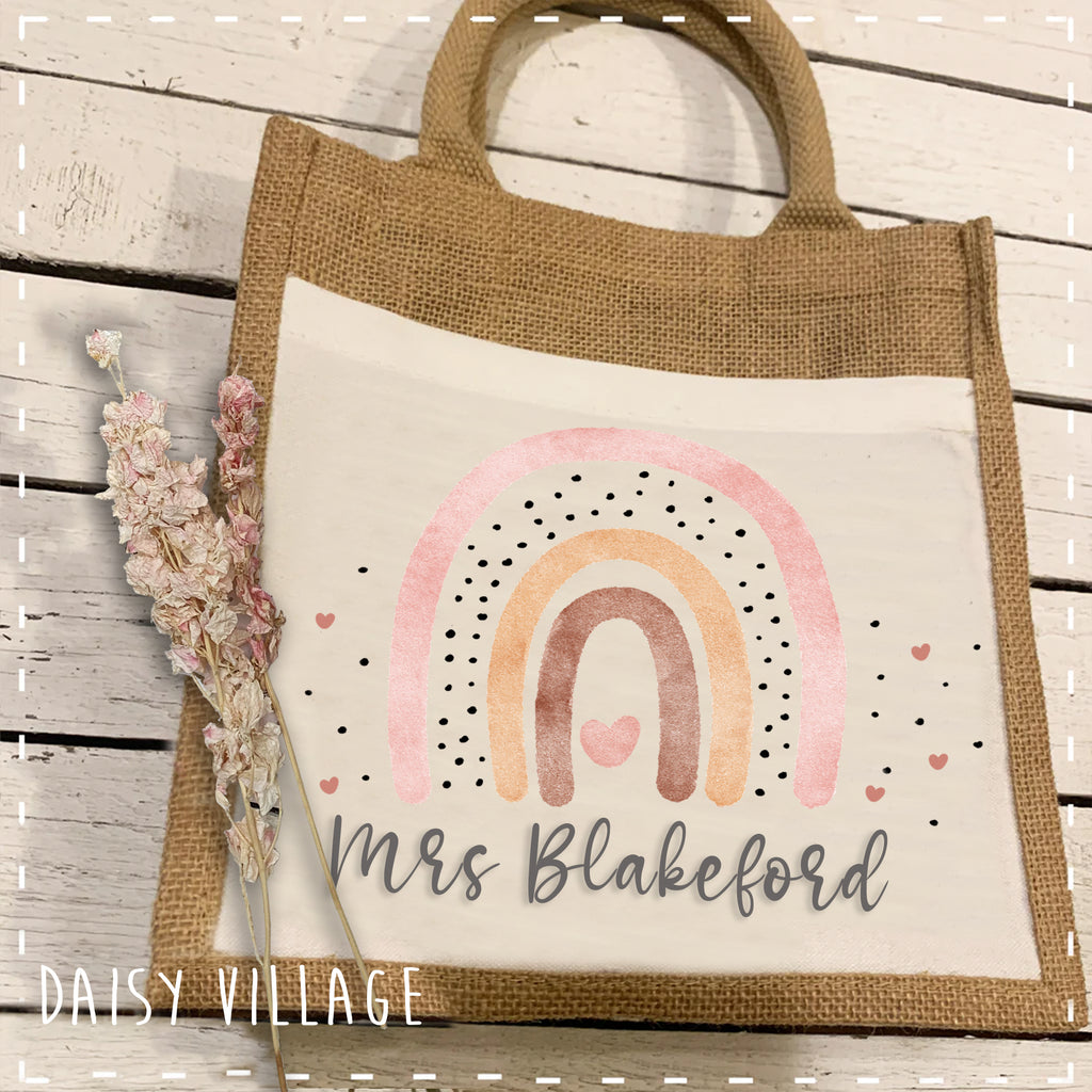 Book / Bible Jute Bag - Rainbow with Name 14470