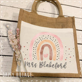 Book / Bible Jute Bag - Rainbow with Name 14470