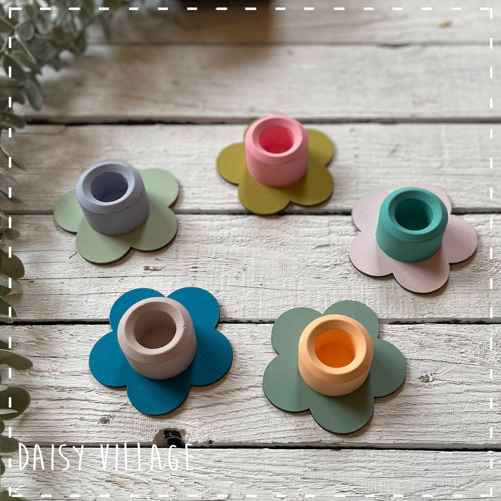 Hand Painted Flower Candle Stick Holder 14476