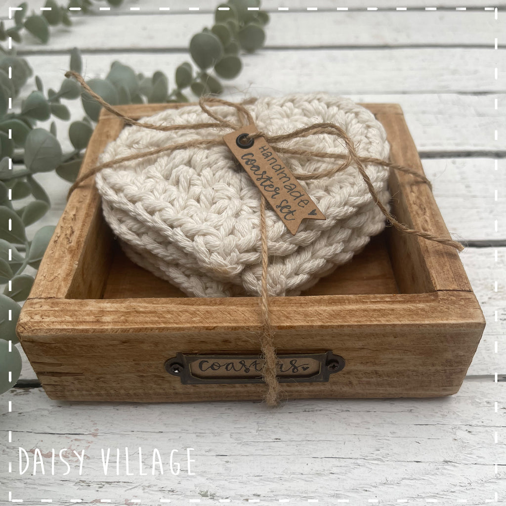 Crochet Heart Coasters in a Wooden Box Gift Set 14477