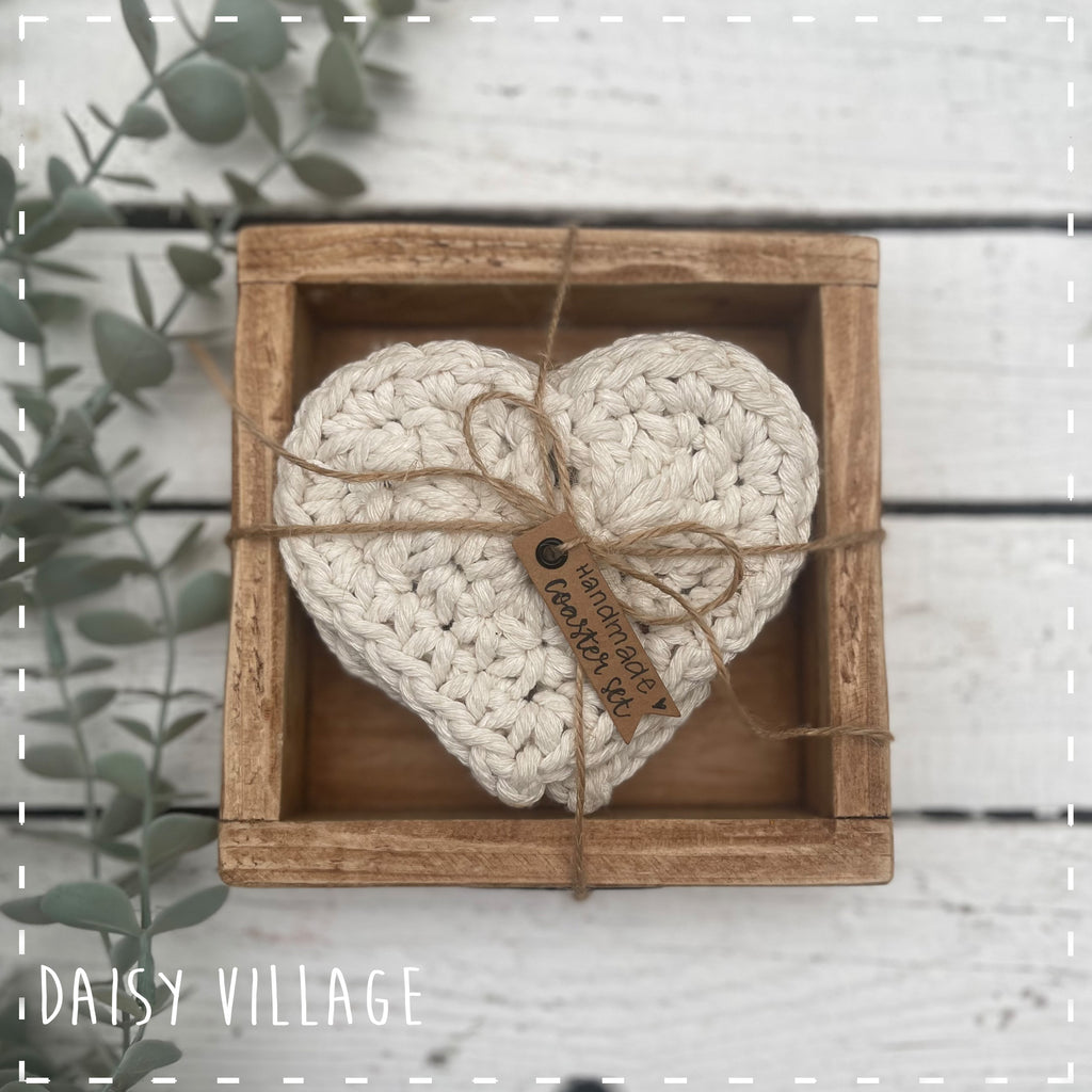 Crochet Heart Coasters in a Wooden Box Gift Set 14477