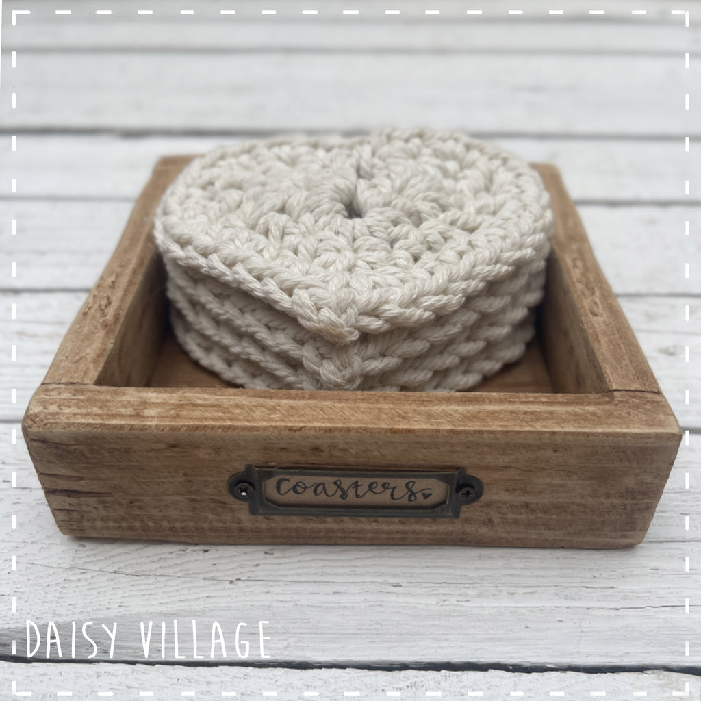 Crochet Heart Coasters in a Wooden Box Gift Set 14477