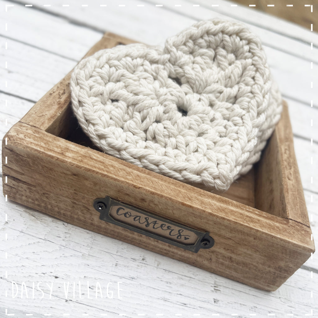 Crochet Heart Coasters in a Wooden Box Gift Set 14477