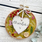 Embroidery Hoop - Personalised - with Green Flower 14484