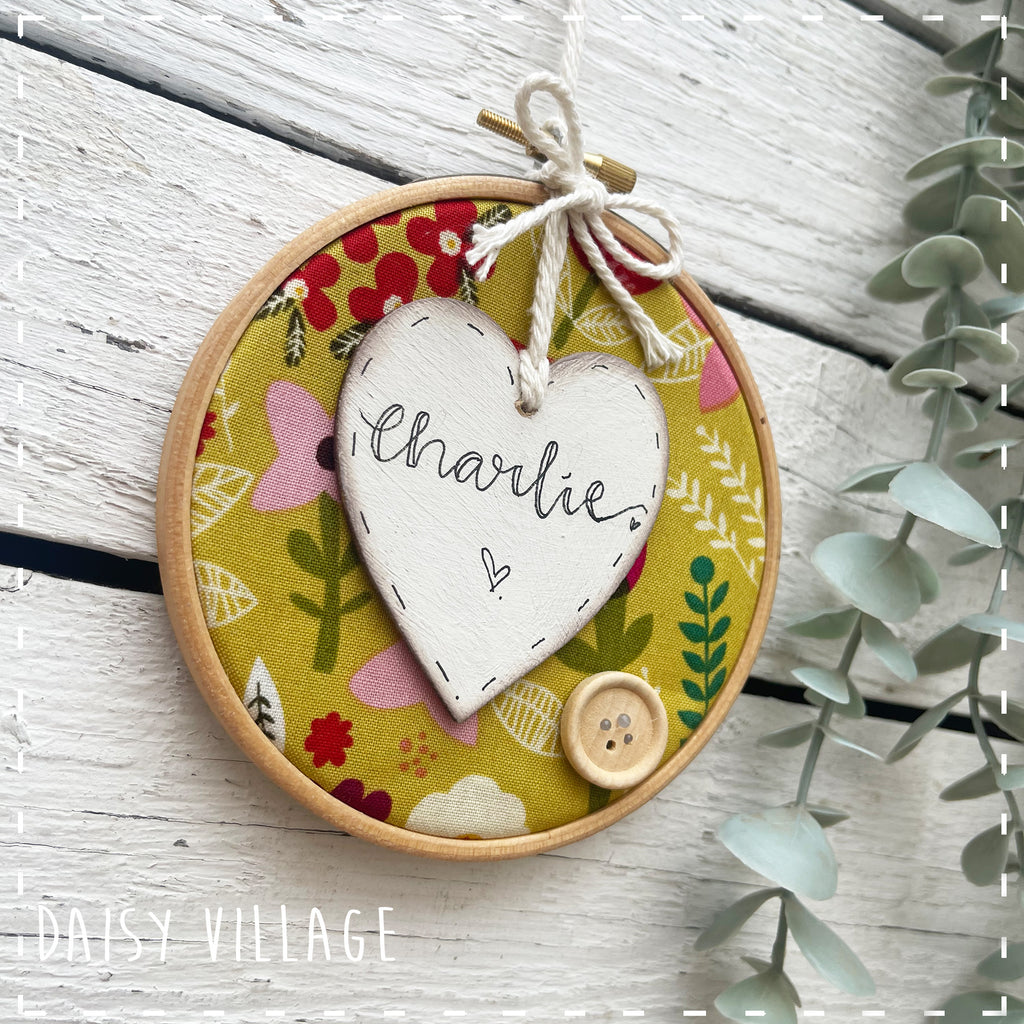 Embroidery Hoop - Personalised - with Green Flower 14484