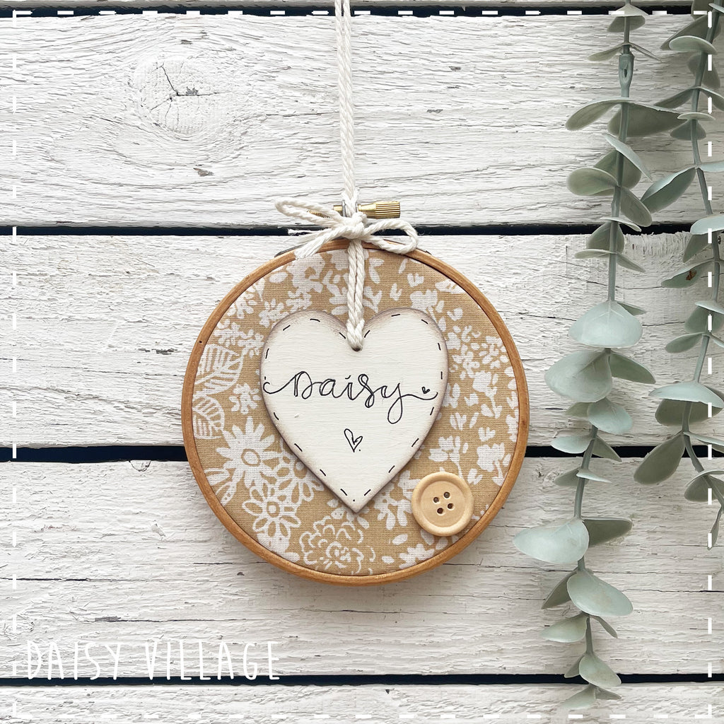 Embroidery Hoop - Personalised - with Mustard Flower 14485