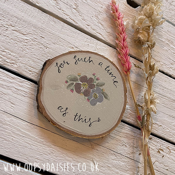 Log Slice Plaque - Flowers / Cream 13045