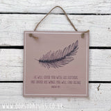 Sq Plq Feather - He Will Cover You 13047