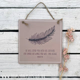 Sq Plq Feather - He Will Cover You 13047