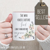 Floral Wreath Mug with Pink Handle - Stand Before Anyone 12148