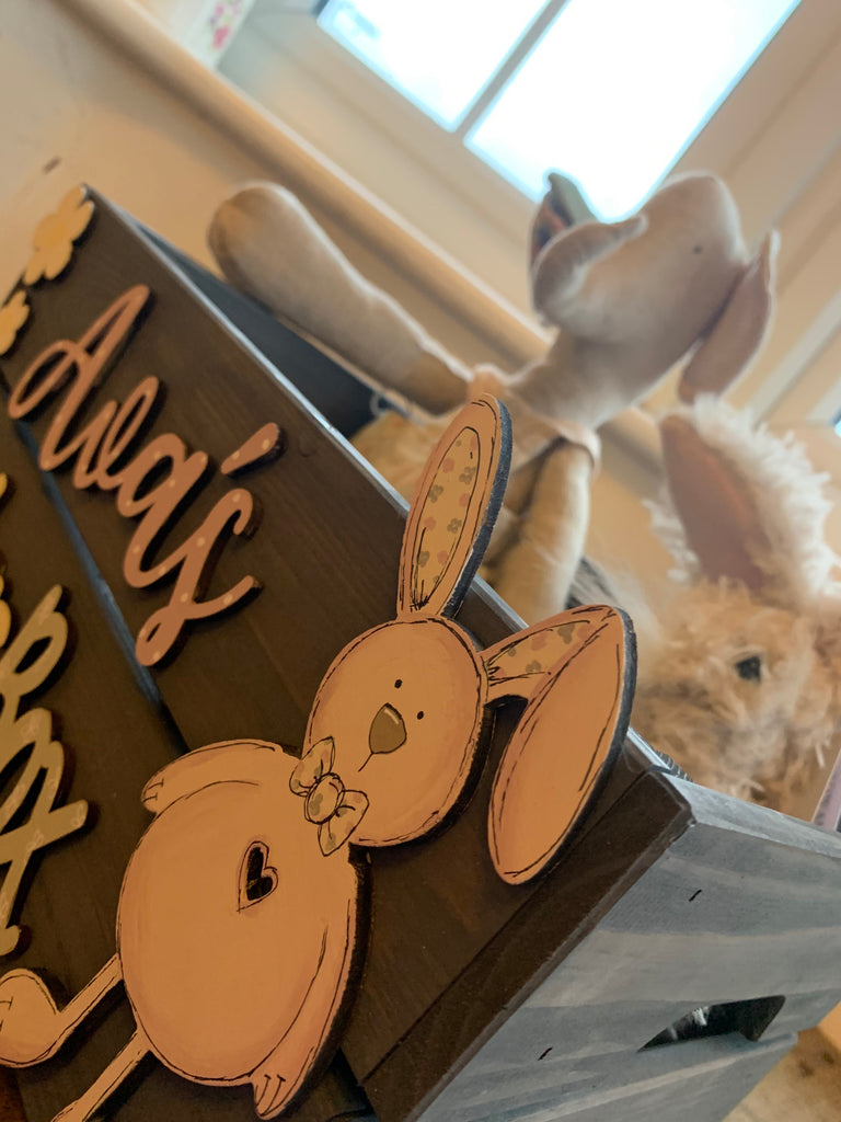 Personalised Easter Crate with Bunny Plaque  - Pink 8770