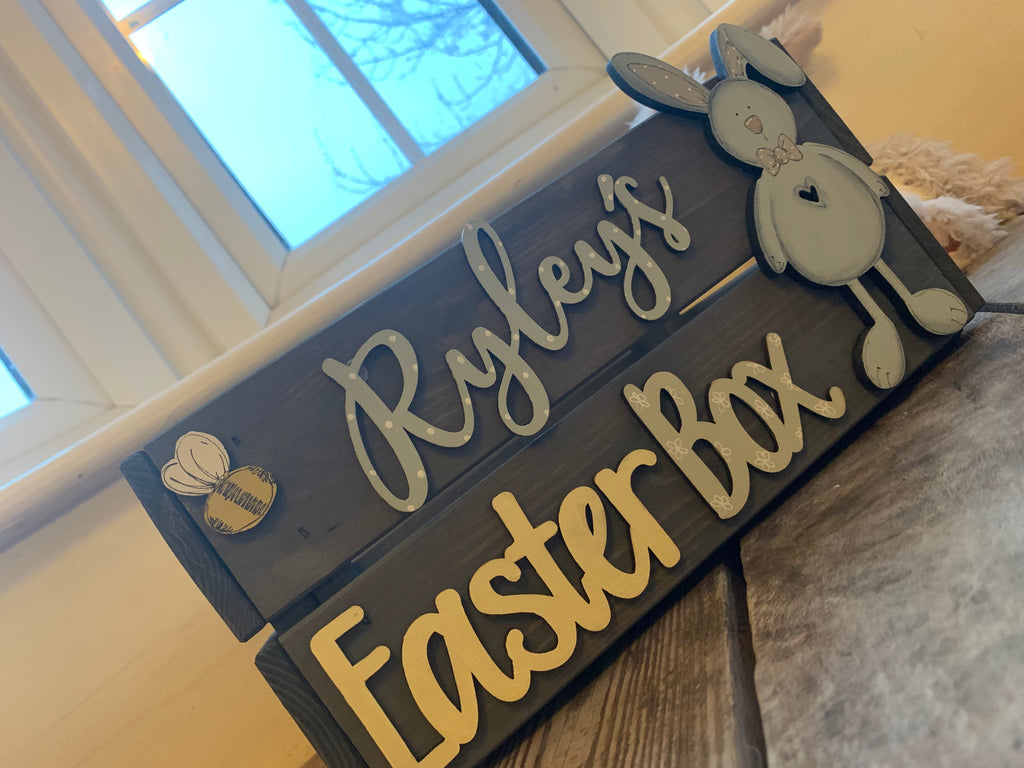Personalised Easter Crate with Bunny Plaque - Blue 8771