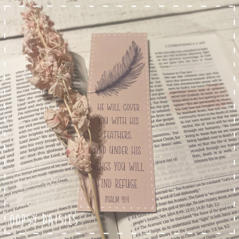 Bookmarker Feather - He Will Cover You 13869