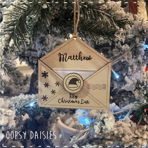 Personalised Christmas Wish List Envelope Tree Decoration 14369