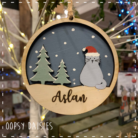 Personalised Christmas Cat Round Plaque 14423