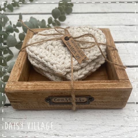 Crochet Heart Coasters in a Wooden Box Gift Set 14477