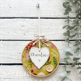 Embroidery Hoop - Personalised - with Green Flower 14484