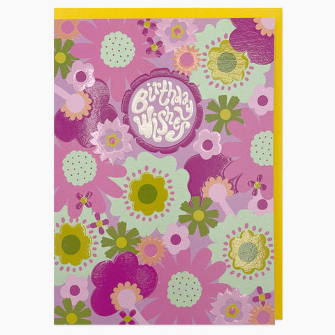Raspberry Blossom Card Retro- Birthday Wishes 13962