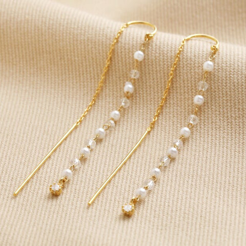 Crystal & Pearl Thread Through Earrings 14391