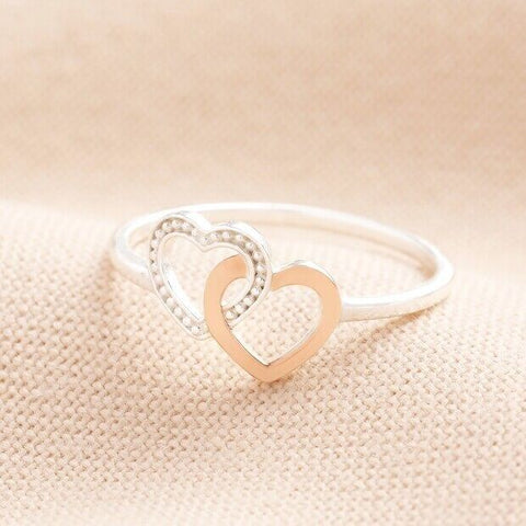 Sterling Silver Double Gemstone Heart Ring in Rose Gold L/XL 14394