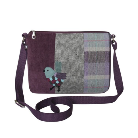 Tweed Applique Messenger Bag - Bird 14341