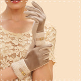 Powder Faux Suede Gloves - Audrey in Stone 14427