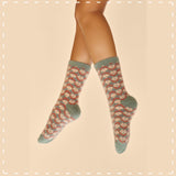 Powder Fuzzy Slipper Socks - Fair Isle in Teal 14350