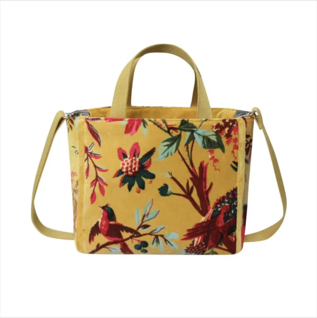 Eden Velvet Tote Bag in Mustard Botanical 14334