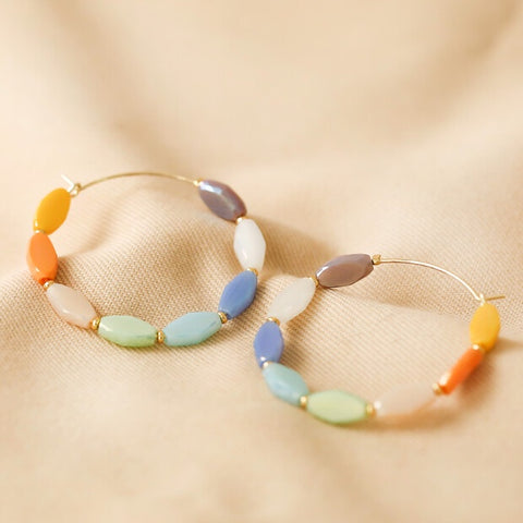 Colourful Glass Beaded Hoop Earrings 14389