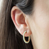 Stone Hoop Earrings in Gold in Green 14388