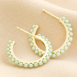 Stone Hoop Earrings in Gold in Green 14388