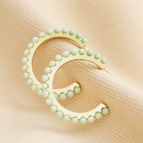 Stone Hoop Earrings in Gold in Green 14388