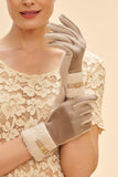 Powder Faux Suede Gloves - Audrey in Stone 14427