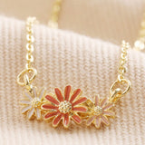 Triple Enamel Flower Pendant Necklace in Gold 14386