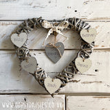 Personalised Wicker Heart with Wooden Hearts 12719