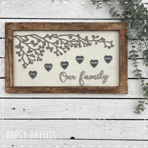 Personalised Family Tree in Long Rustic Frame 14162