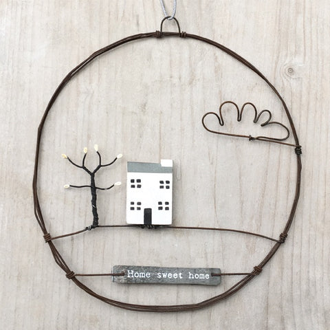 Rusty Wire Wreath Lg - House with Cloud 12467