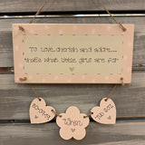 Personalised Long Plaque with Hearts & Flower 8719