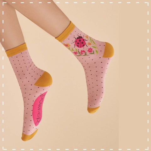 Powder Powder Ankle Sock - Ladybird in Petal 14173