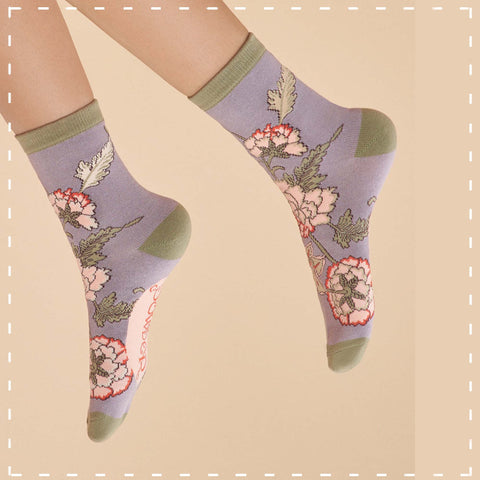 Powder Powder Ankle Sock - Paisley in Lilac 14166