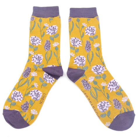 Miss Sparrow Ankle Socks - Botany in Mustard 12685